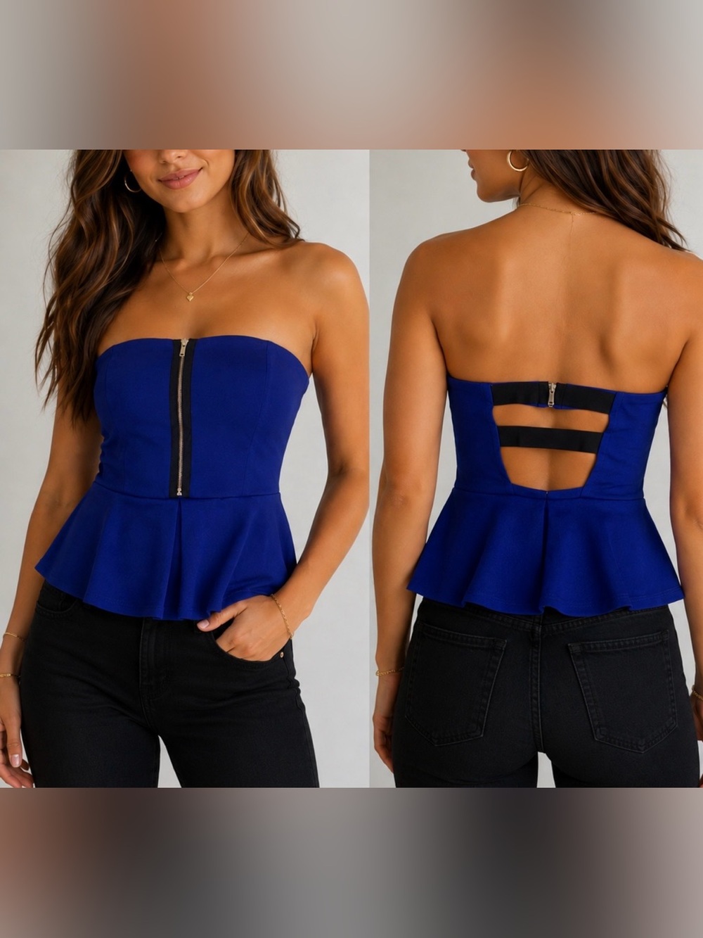 Peplum Tube Top, Strappy Back Tube Top, Royal Blue Tube Top